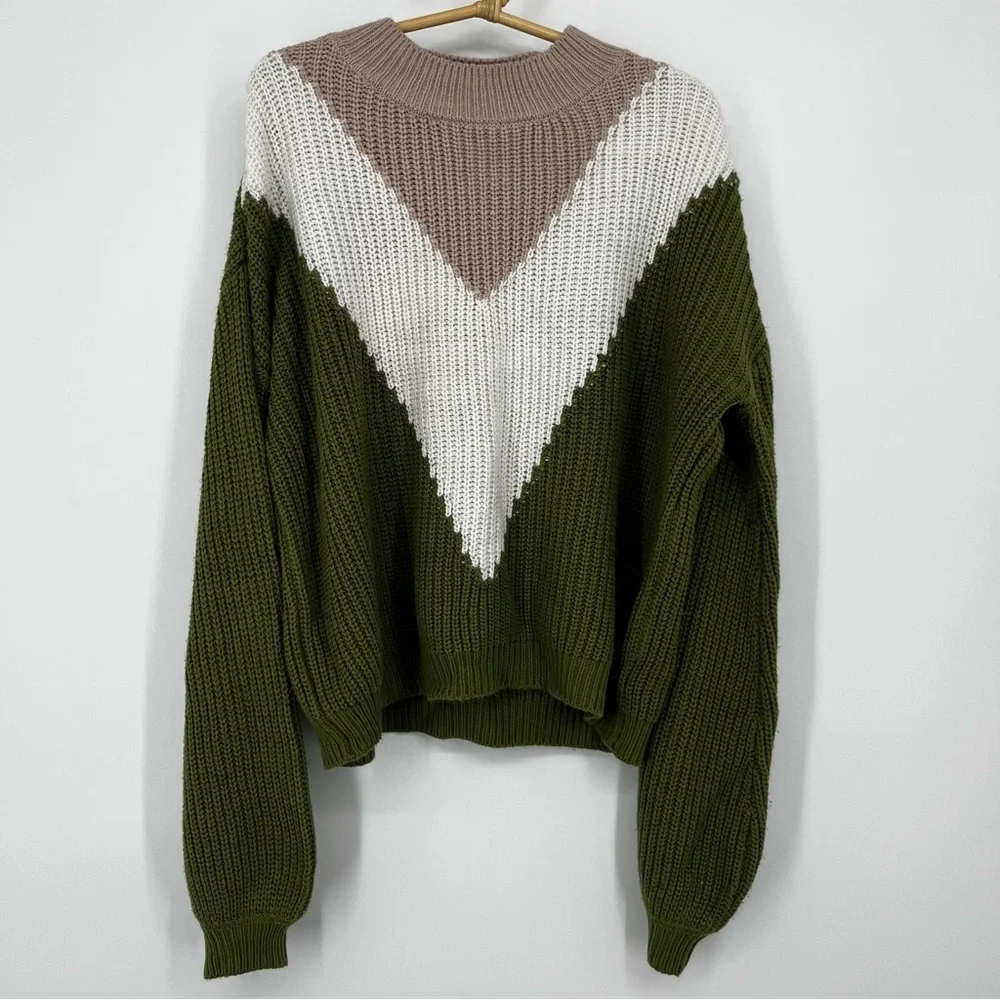 The Good Jane Crew Neck Sweater Olive, Cream, and Taupe Medium Large